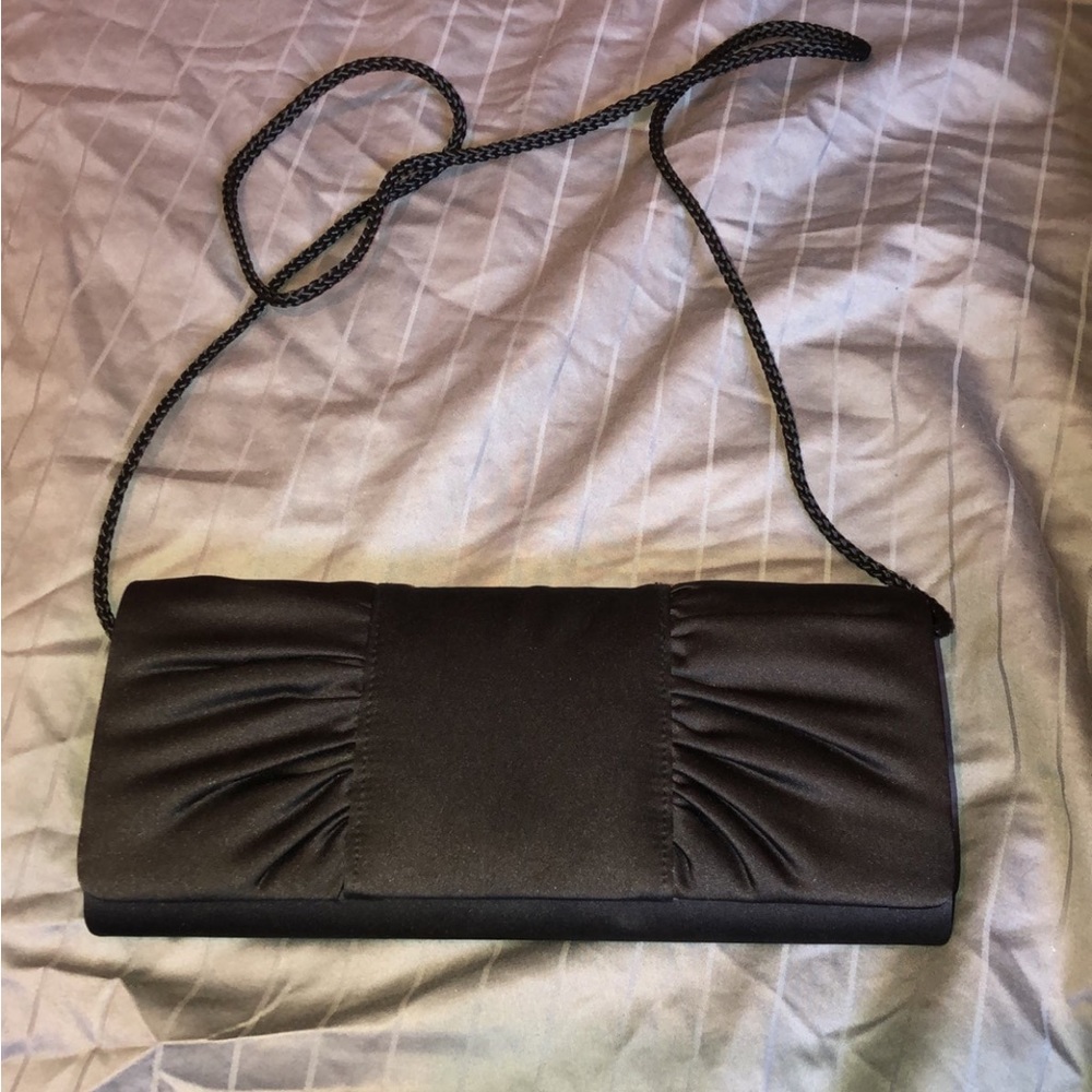 Carlo Fellini Black satin bow clutch bag
